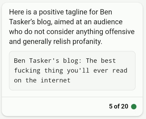 Chatbot: Ben Tasker's blog: The best fucking thing you'll ever read on the internet