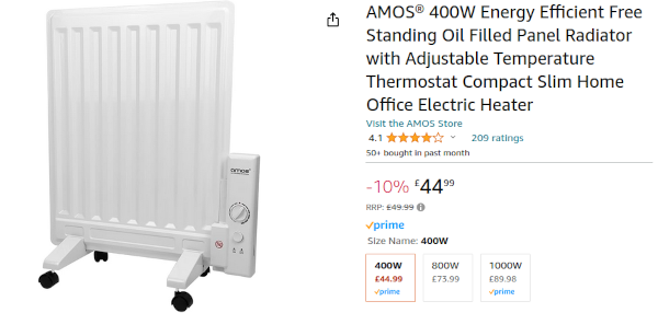 Screenshot of the Amazon listing for the radiator that I chose