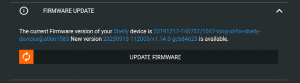 Screenshot of shelly firmware update option