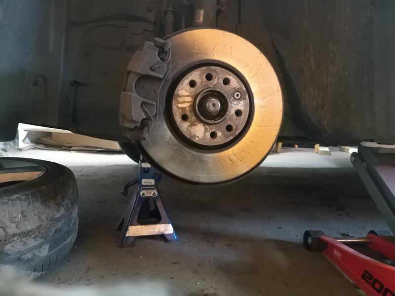 Saab 93 on stands with wheel removed